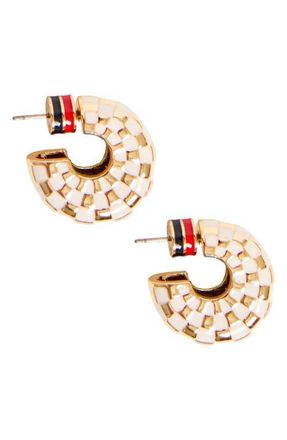 Clare Vivier Le Checker Hoop Earrings in Gold Cream at Nordstrom