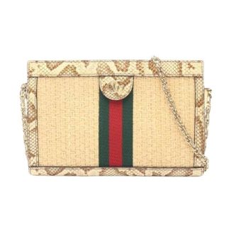 Gucci Pre-owned Clutches, female, Beige, Size: ONE SIZE Pre-owned Ophidia exotic leather raffia shoulder bag