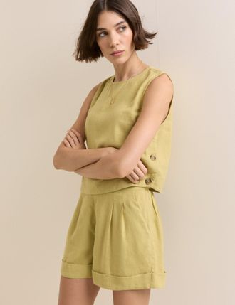 Nobody's Child Green Linen-Blend Torrent Turn Up Shorts