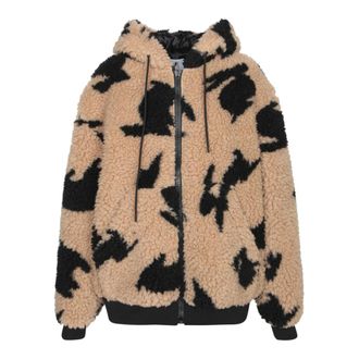Msgm Faux Fur & Shearling Jackets, male, Beige, Size: M Teddy Jacket with Follow the Rabbit Motif