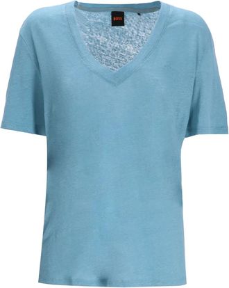 BOSS linen T-shirt - women - Linen/Flax - S - Blue