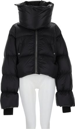 Rick Owens Cropped Puffer Jacket with High Padded Collar and Quilted Sleeves