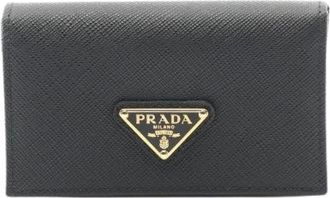 Prada Pre-owned Wallets, female, Black, Size: ONE SIZE Pre-owned Saffiano Triang Card Case