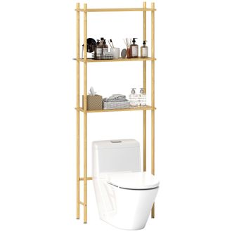 HOMCOM Bamboo Over Toilet Storage Unit with 3 Slatted Shelves - Natural | TJ Hughes