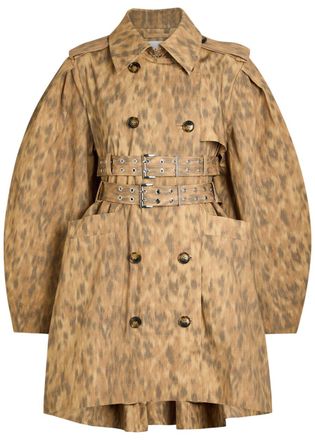 Ganni Leopard-print Stretch-cotton Poplin Trench Coat - Light Brown - 38 (UK10 / S)