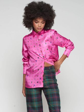Vilagallo Rosa Silk Print Equestrian Shirt In Pink