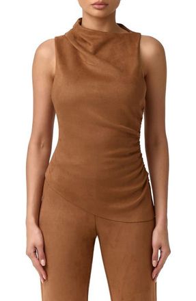 Naked Wardrobe Ruched Asymmetric Faux Suede Tank in Mocha at Nordstrom, Size X-Small