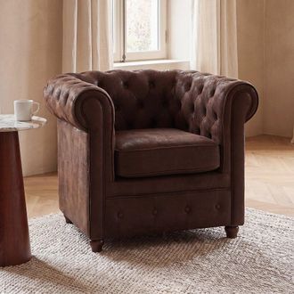 Maisons du monde Sill&oacute;n capiton&eacute; tapizado de antelina marr&oacute;n
