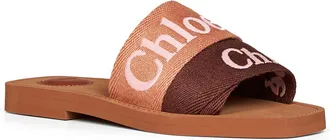 Chlo&eacute; Womens Flat Sandals Woody Coffee-Pink Linen Multicolour