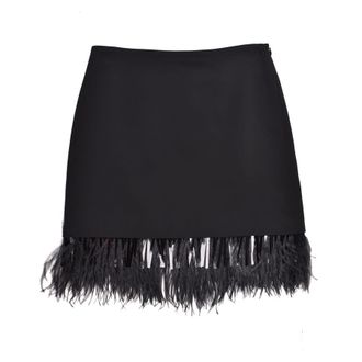 Brunello Cucinelli Black Skirt With Feather Trim, Brand Size 44 (US Size 10)