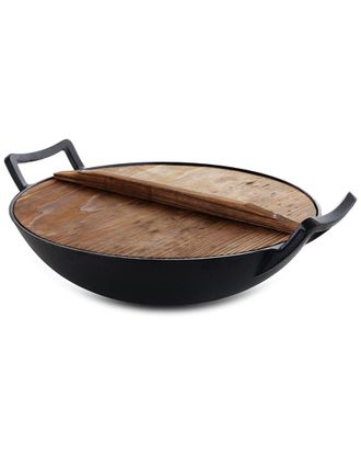 MegaChef 2Pc 14In Heavy Duty Cast Iron Wok With Wood Lid
