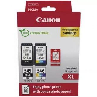 CANON Paquete De 2 Cartuchos De Tinta + Paquete De Papel Fotogr&aacute;fico Canon Pg-545xl Negro + Cl-546xl Color - Alto Rendimiento