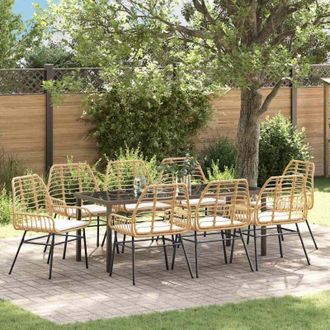 vidaXL Conjunto De Comedor De Jard&iacute;n 9 Pcs Marr&oacute;n Rat&aacute;n Sint&eacute;tico Vidaxl