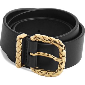 Bottega Veneta Coaxial Leather Belt in Black/Brass at Nordstrom, Size 80