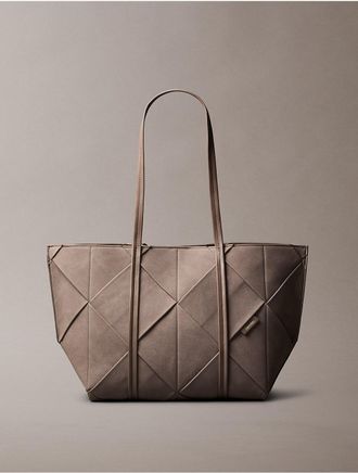 Calvin Klein Womens Woven Sueded Carryall Bag - Grey