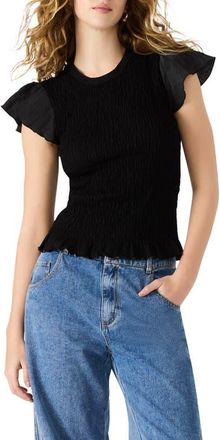 Steve Madden Cecilie Smocked Ruffle Cotton Sleeve Top in Black at Nordstrom, Size X-Small