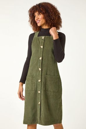 Roman Corduroy Pinafore Midi Dress