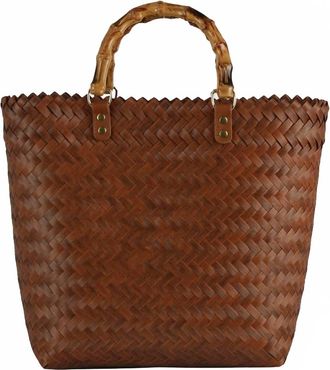 Anarchy Street Womens Basket Weave Bamboo Handle Square Tote Bag In Brown