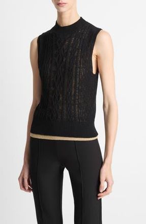 Vince Mock Neck Cable Stitch Sweater Vest in Black/gold Cliff at Nordstrom Rack, Size X-Large