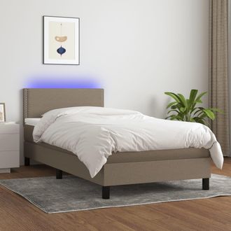 vidaXL Cama Box Spring Colch&oacute;n Y Luces Led Tela Gris Taupe 90x200 Cm Vidaxl