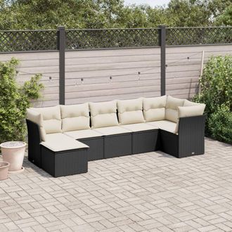 vidaXL Vidaxl - Set De Comedor De Jard&iacute;n 7 Pzas Y Cojines Rat&aacute;n Sint&eacute;tico Negro