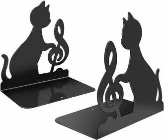 OEM 2 Piezas, Sujetalibros De Gatitos, Sujetalibros De Acero Inoxidable, Bibliotecas Y Oficinas, Notas Musicales Y Gatos 1350, Negro