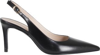 Stuart Weitzman Black Stuart Power Slingback 75 Pointed Leather Pumps
