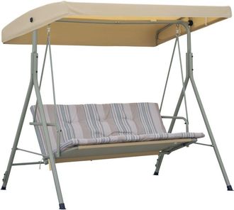 OUTSUNNY 3 Person Porch Swing Chair Outdoor Lounge Bench Canopy Light Brown