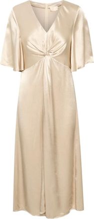 Soaked In Luxury Groene Midi Jurk met Ruches Mouwen - Dames - Casual kleedjes - Beige - L - Kleedjes