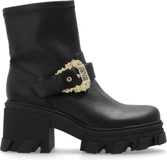 Versace Jeans Couture Heeled Boots, female, Black, Size: 10 US Sophie Baroque Buckle Boots