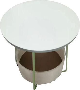 Relaxdays Relaxdays side table, round, with fabric basket, H x D 50x45cm, coffee table for living room, MDF, metal, sage cream