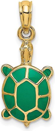 Diamond2Deal 14k Yellow Gold Green Enamel Tortoise Charm Pendant