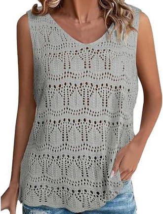 Gilet Col V Tricot Pull Sans Manches Femme Loxdonz - Col V Tricoté - Tunique Décontractée Vintage Pull Femme Sans Manches