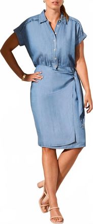 Tribal Chambray Shirt Side Wrap Dress In Scuba Blue