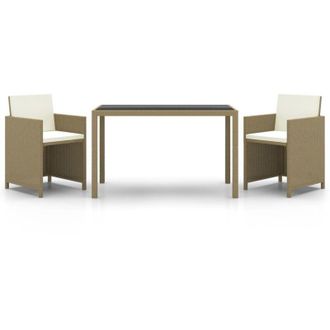 vidaXL Set Comedor De Jard&iacute;n 3 Pzas Con Cojines Rat&aacute;n Sint&eacute;tico Beige Vidaxl