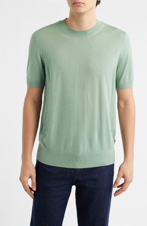BOSS Umauro Short Sleeve Wool Crewneck Sweater in Open Green at Nordstrom, Size Xx-Large