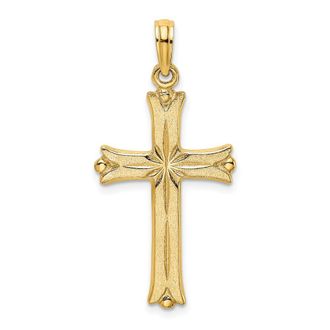 Diamond2Deal 14k Yellow Gold Cross with Starburst Center Charm Pendant