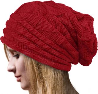 Generic Beanie Hat Women - Winter Warm Knitted Beanies Ladies Thermal Wooly Hats Soft Stretch Slouchy Beanie Skull Cap Cable Knit Hat for Women Girls Outdoor 
