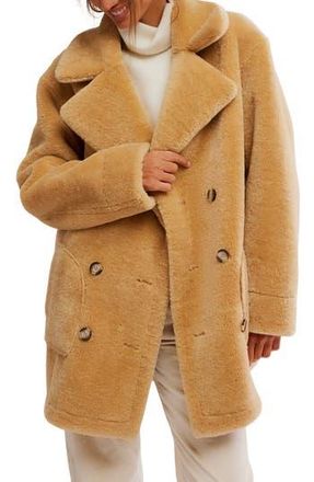 Free People Mari Double Breasted Reversible Faux Shearling Coat in Tan Cream Combo at Nordstrom Rack, Size X-Small