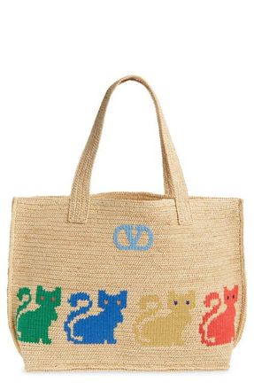 Valentino Garavani Large Raffiachat Crochet Tote in Natural Multi at Nordstrom
