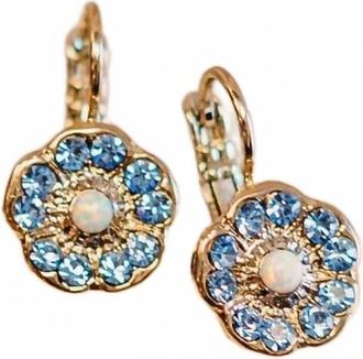 Mariana Womens Dainty Floral Zircon Synthetic Opal Earrings In Blue