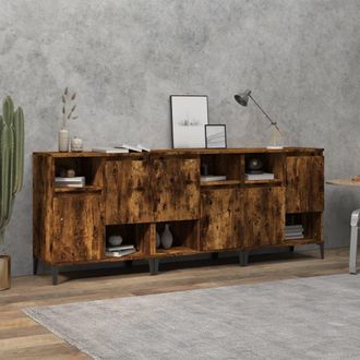 vidaXL Vidaxl - Aparadores 3 Uds Madera Contrachapada Roble Ahumado 60x35x70 Cm