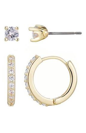Adornia Set of 2 Cubic Zirconia Huggie Hoop Earrings in Gold at Nordstrom Rack