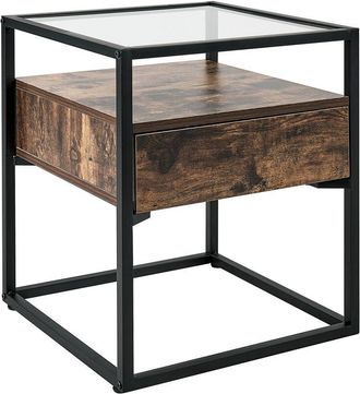 Beliani Beliani - Mesa Auxiliar Madera Oscura Negro 43 X 43 Cm Tablero De Vidrio 1 Caj&oacute;n Mauk