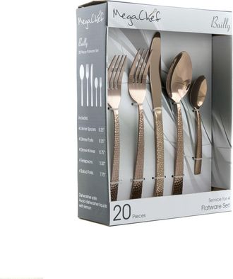 MegaChef Baily 20 Piece Flatware Utensil Set, Stainless Steel Silverware Metal Service for 4 in Rose Gold