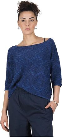 Alessia Santi Jacquard Knit - Dames - Ronde hals truien - Blauw - S - Katoen - Truien & Vesten