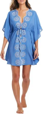 Bleu Rod Beattie Eyelet Open Front Cover-Up Caftan in Drift Bleu/white at Nordstrom, Size Medium