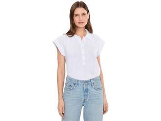 Mod-o-doc Gauze Sleeveless Henley Shirt Womens Clothing White : LG (US 12-14), Cotton