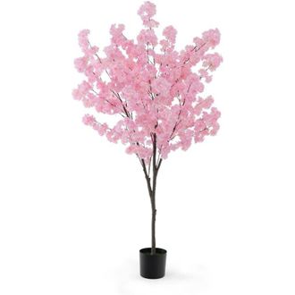 Costway Albero di Finti Fiori di Ciliegio, Albero Artificiale con 900 Fiori Rosa, Tronco in PE Robusto, Base Riempita di Cemento, Pianta Floreale