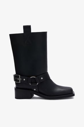 Ganni Black Mid Shaft Biker Boot in - Size 35 Recycled Leather